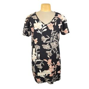 Nicole Miller Floral Linen Blend‎ Dress Women XL Black Shift Lagenlook Vacation
